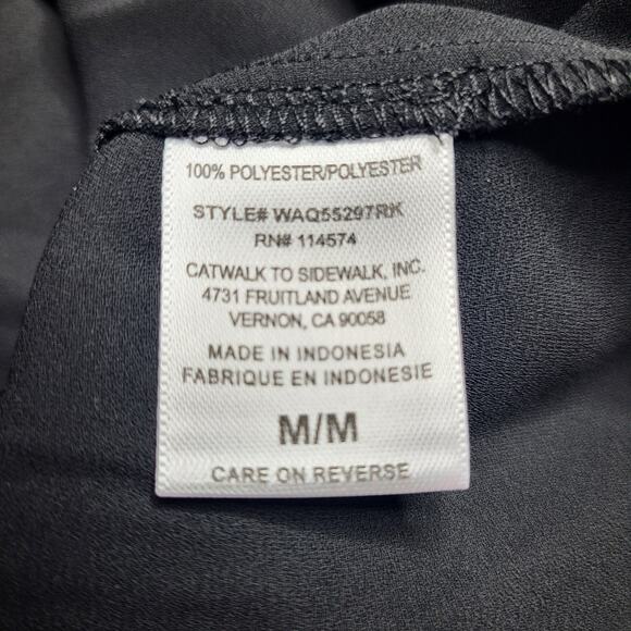 Pleione Black Surplice Faux Wrap Top Long 3/4 Roll Tab Sleeves V Neck Medium - Picture 8 of 9